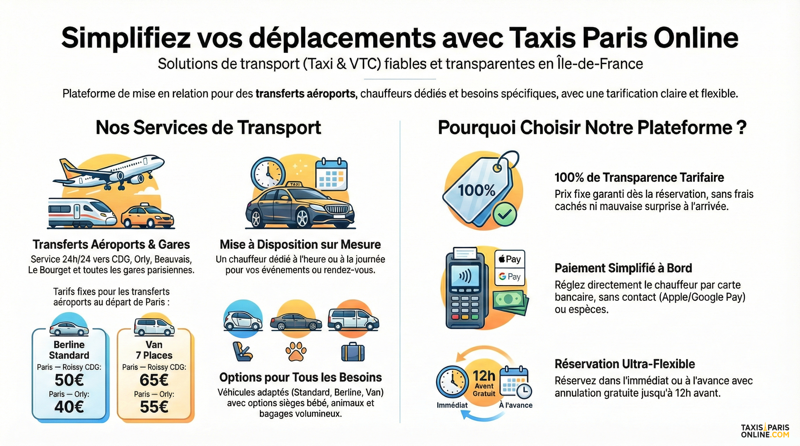 Infographie présentant la centrale digitale de réservation Taxi et VTC à Paris