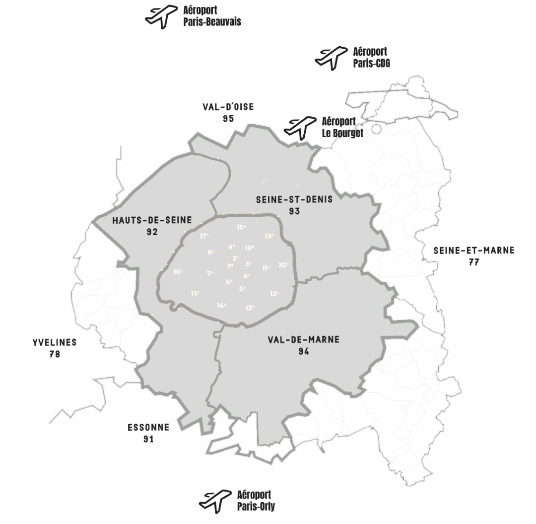 Carte des aéroports francilien