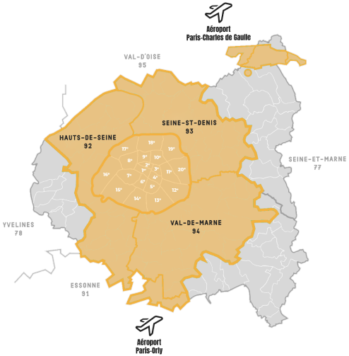 Carte des zones de prise en charge des taxis parisien.